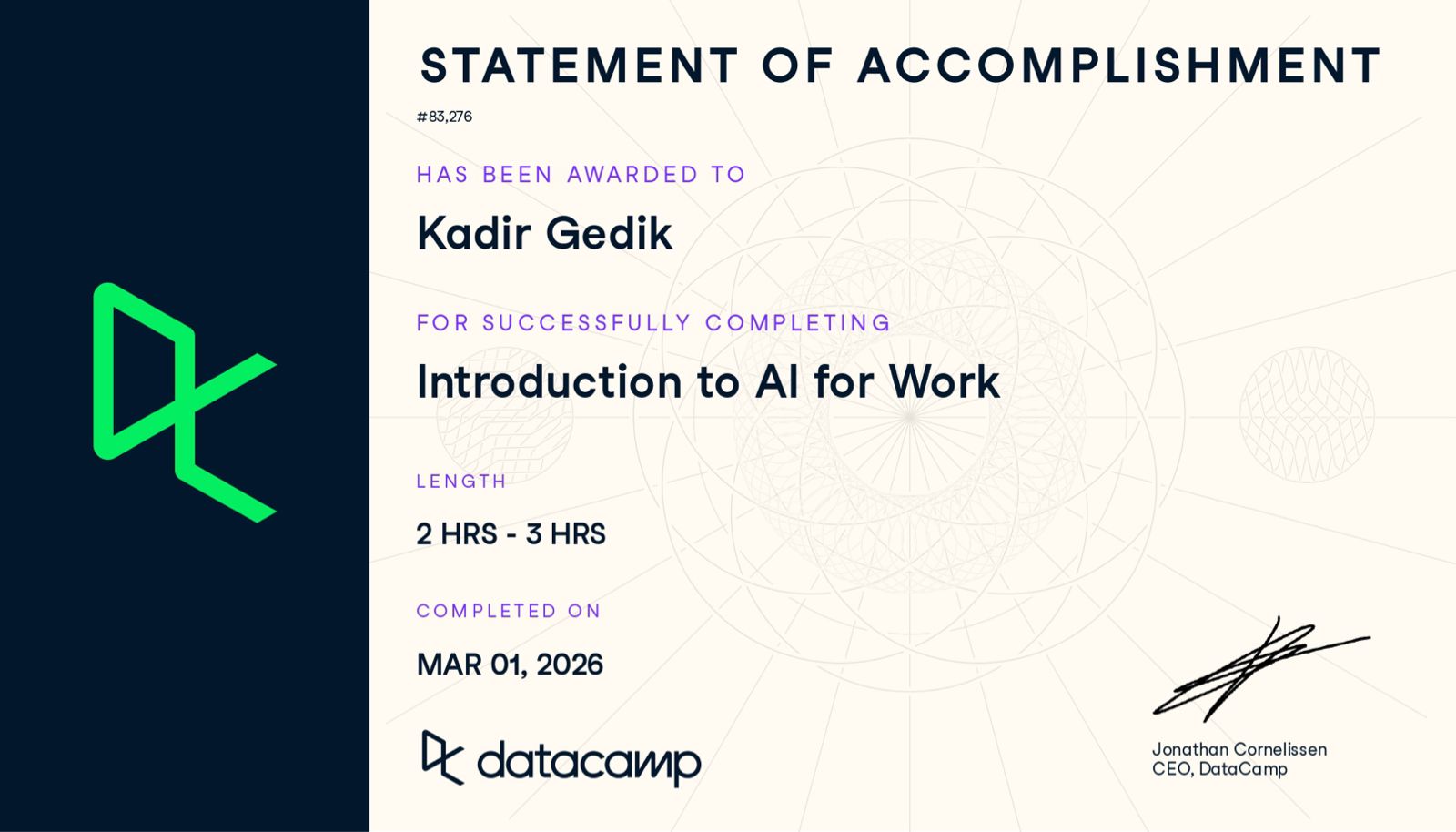 DataCamp AI for Work Sertifika